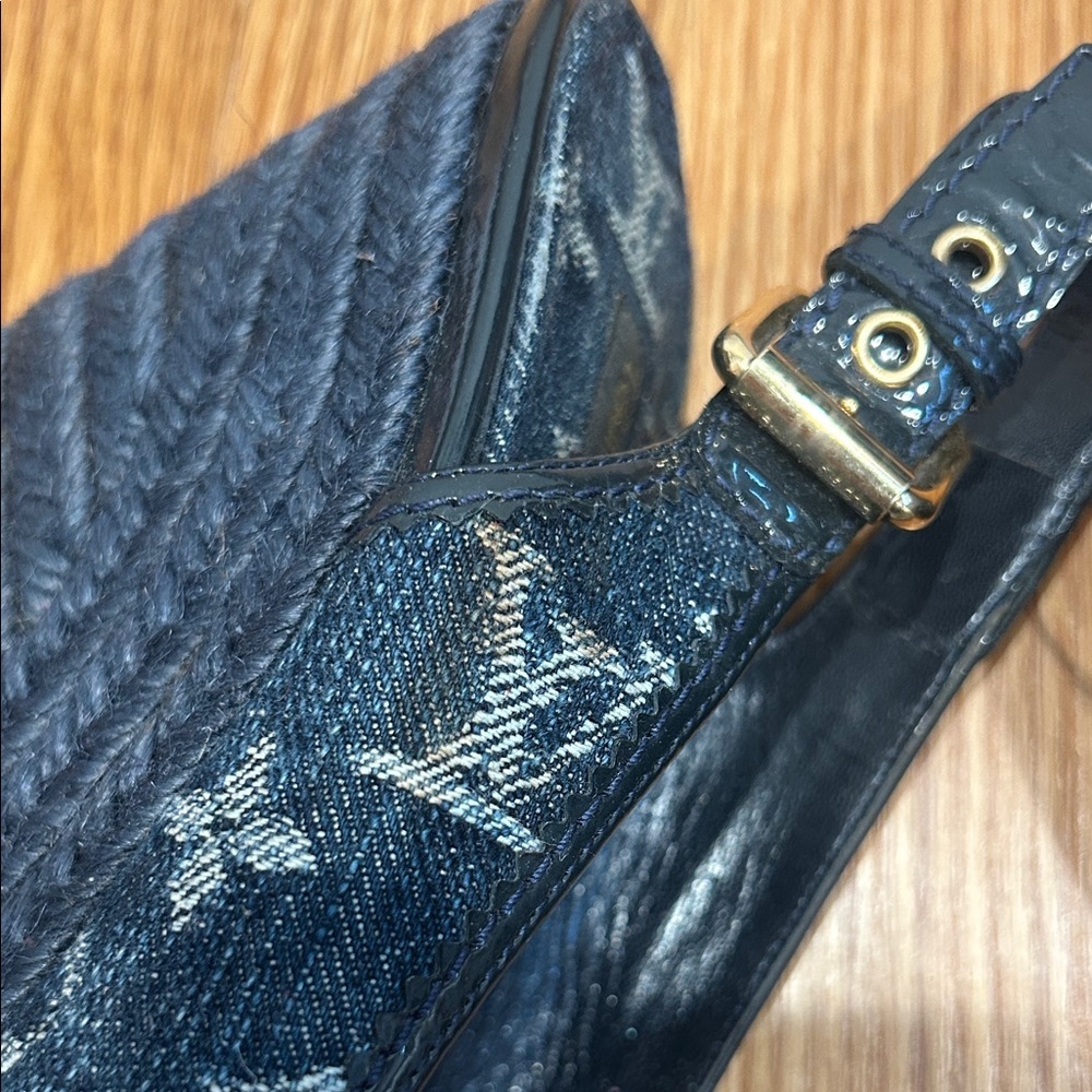 Vintage Louis Vuitton blue denim Wedge Sandals espadrille shoe 37 - Picture 2 of 12